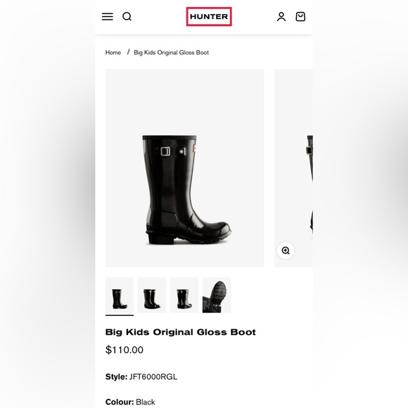 Hunter Original Big Kids Black Gloss Rain Boots - Picture 8 of 8